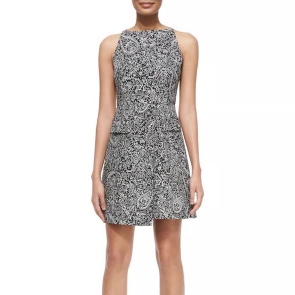 Tory Burch Women's Black White Paisley Doodle Sleeveless Mini Sheath Dress sz 10